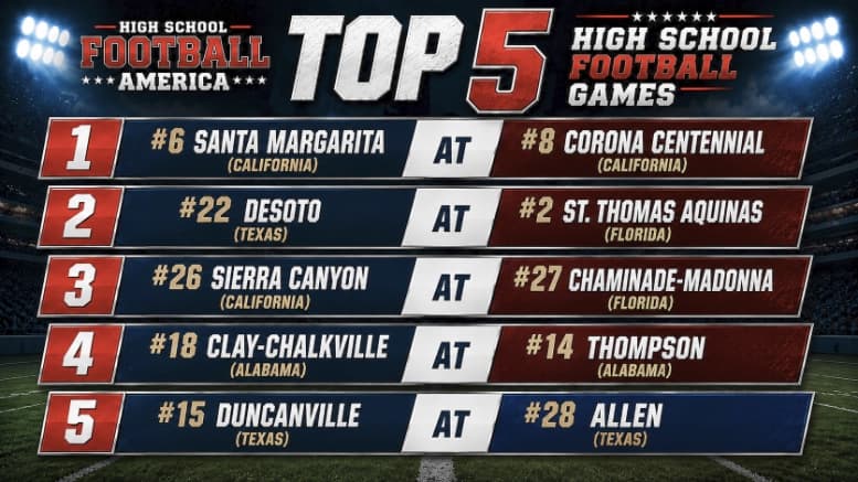 Top 5 high school football games in America for August 27-30, 2026